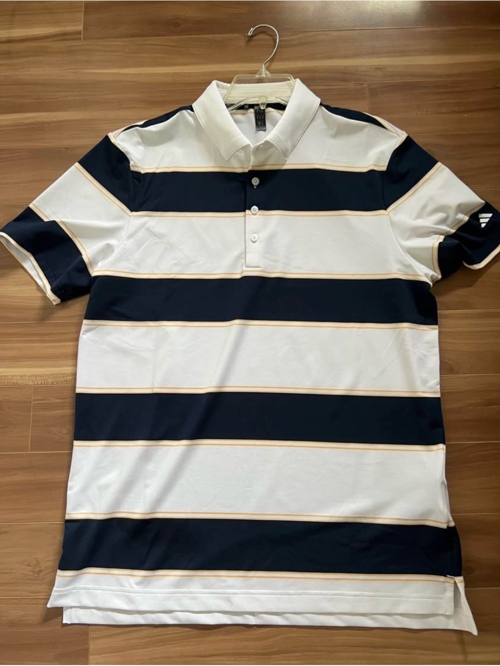 adidas Navy, White & Tan Striped Men's Polo